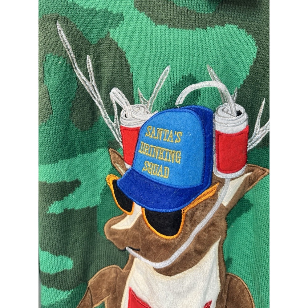 Ugly Christmas Sweater Small Camo Blizzard Bay Santas Drinking Brewdolph NWT - Picture 2 of 15